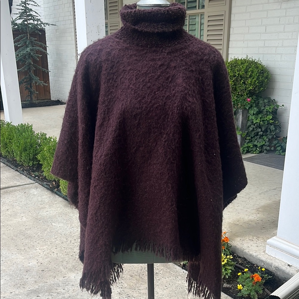 Elegant Burgundy Turtleneck Poncho Sweater